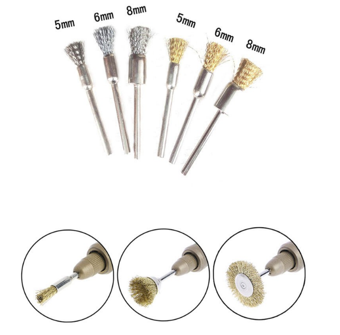 3mm Shank Polishing Drill Tools Brass Wire Wheel Brush for Die Grinder