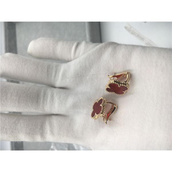 Van Cleef Arpels Vintage Alhambra earrings 18k yellow gold with carnelian