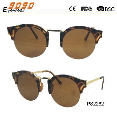 Sunglasses in fashionable design, semi-rimless ,metal temple,suitable for men and women