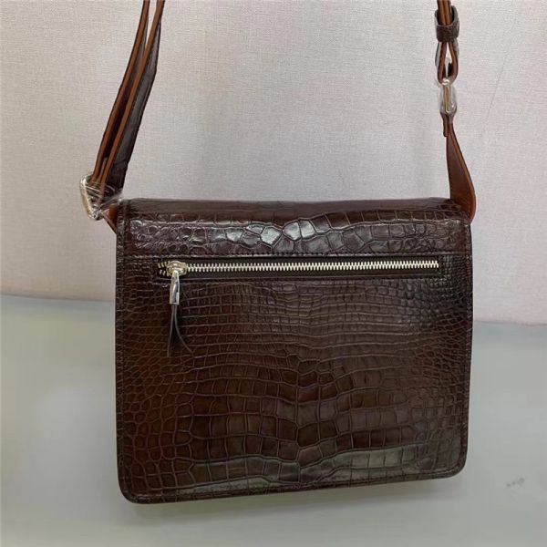Authentic Alligator Leather Male Flap Purse Cross Shoulder Bag Genuine Crocodile Belly Skin Businessmen Messenger Bag