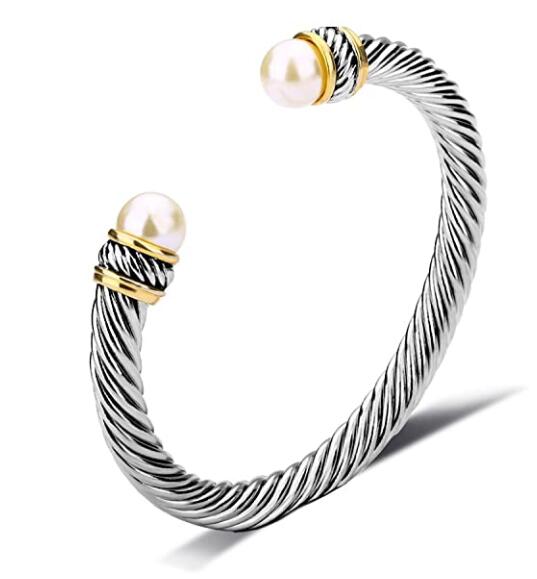 Valentine Gifts Cable Wire Imitation Pearl Bangle