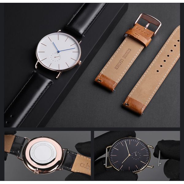 Trendy Leather Wrist Watch 50m Waterproof With Quick Release Spring