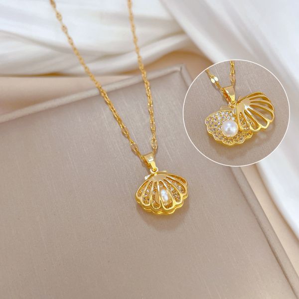 High Quality Bead and Shell Necklaces Waterproof 18K Gold Plated Pearl Shell Necklace With Pearls