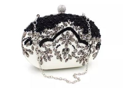 Handmade Beads Embroidered Evening Bag Black And White With Pearl Diamond