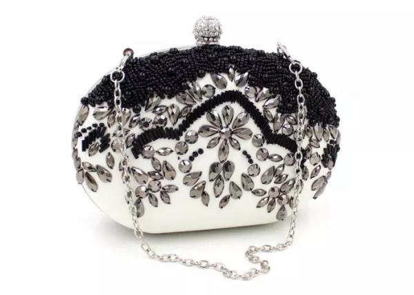 Handmade Beads Embroidered Evening Bag Black And White With Pearl Diamond