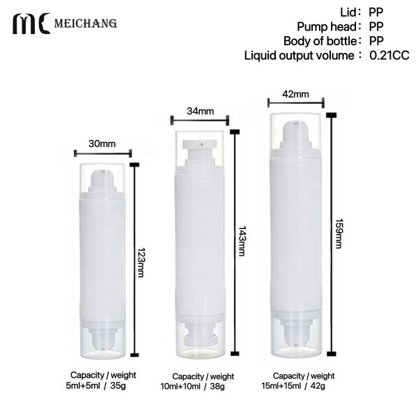5ML+5ML/10ML+10ML / 15ML+15ML Dual-Chamber Airless Bottles for Lotion & Spray - Custom Packaging Manufacturer（MC-245）