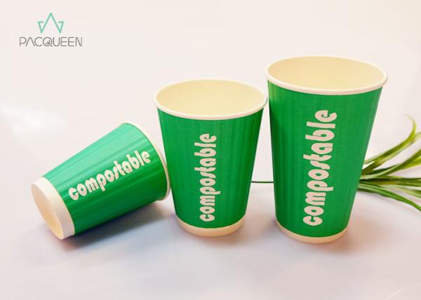 Compostable Hot Beverage Disposable Cups PE / PLA Lining Eco Friendly Printing