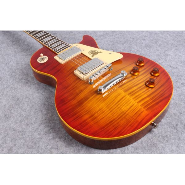 Custom 50th Anniversary LP Reissue electric guitar,Aged Vintage Cherry Sunburst tiger flame musical guitar free shipping