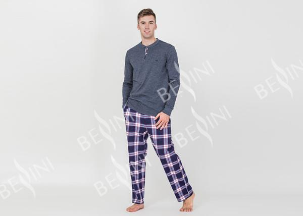 Trendy Mens Jersey Pyjamas Long Sleeves Tee And Woven Yarn Dyed Flannel Long Pants
