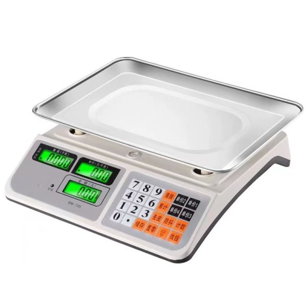 Pantalla LCD de banco, color blanco, cuerpo resistente, 420 g, bandeja de hierro inoxidable, balanza eléctrica, capacidad de 40 kg, celda de carga de alta precisión