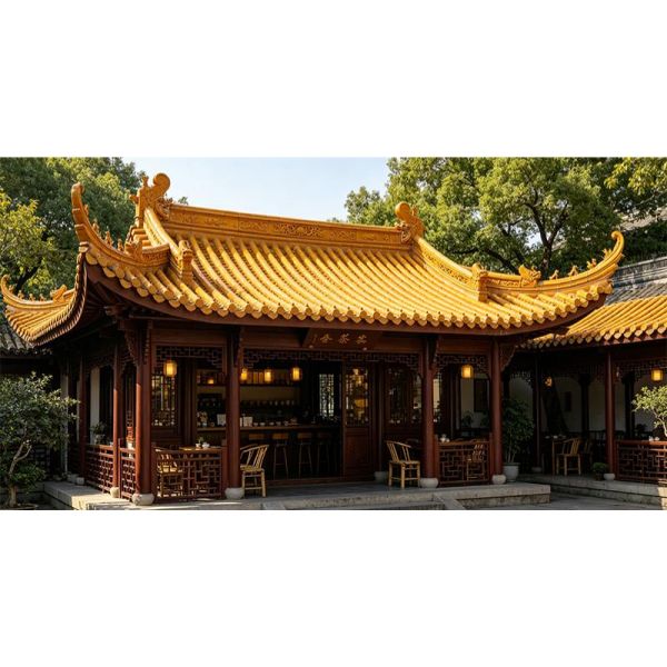 Classic Chinese Yellow Glazed Roof Tile High-Gloss Antique Porcelain Tile Ceramic Roof Shingle for China Style Temple & Garden Gazebo House Restoration