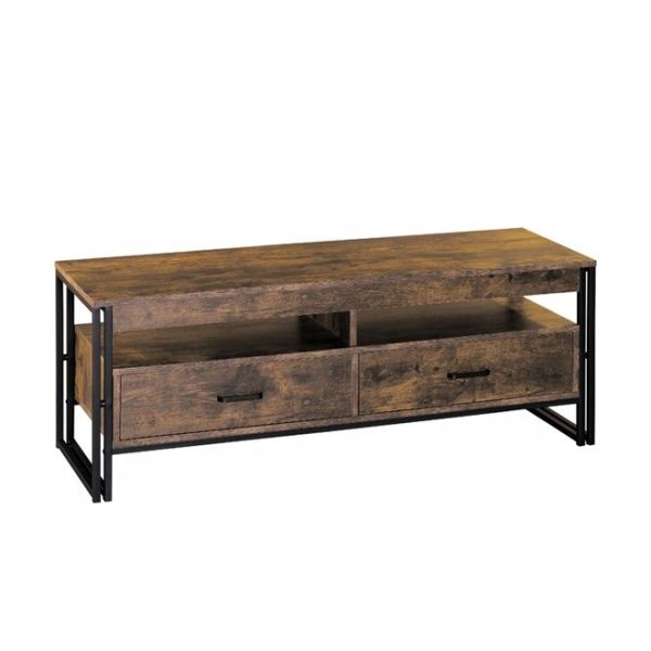 Industrial Sturdy Metal Frame Oak TV Console Double Tubular