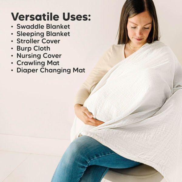 4-Pack Soft White Muslin Swaddle Blankets for Newborns,Breathable Receiving Blankets