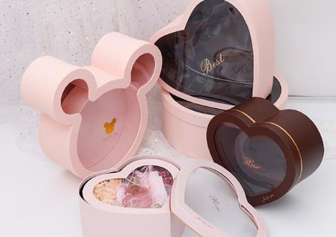 Heart Mickey Valentines Gift Box  Floral Rigid Cardboard Boxes  PVC Window Display