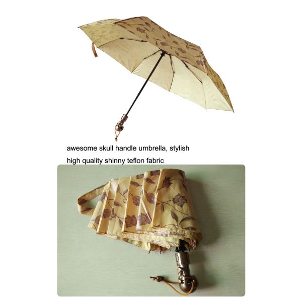23 Inches 3-Fold Auto Open And Close Umbrella With Lifelike And Exquisite Scary Copper Skull Handle
