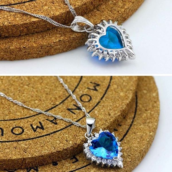 Sterling Silver Created Blue Topaz Heart Pendant Necklace for Women (N12281)