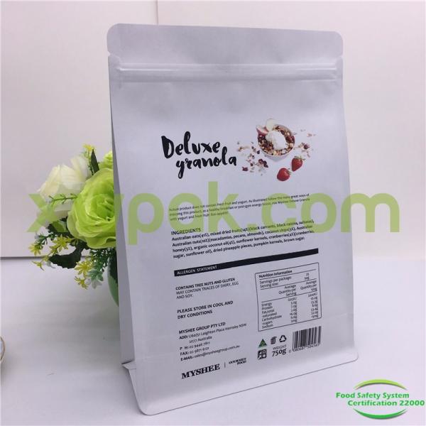 Biogradable Kraft Paper Flat Bottom Pouch / PE Zipper Flat Pouch Packaging