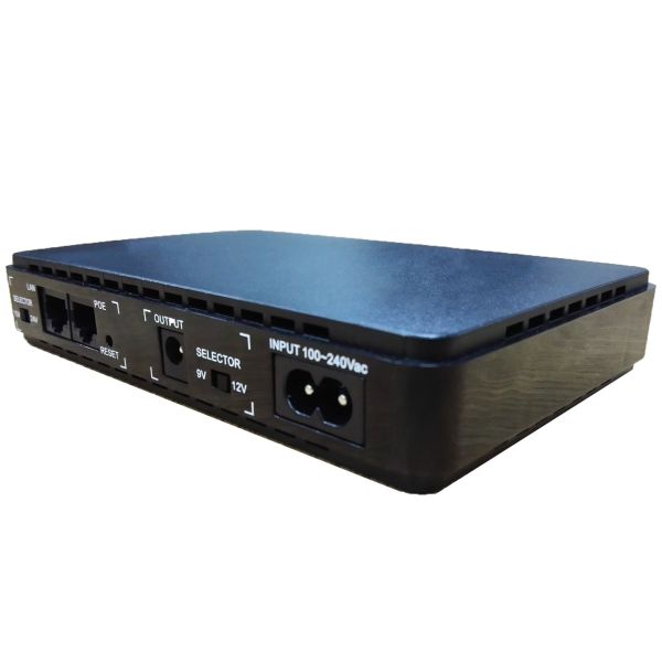 Black DC Mini UPS 18W 10400mah For WIFI Routers Built In BMS Lithium UPS