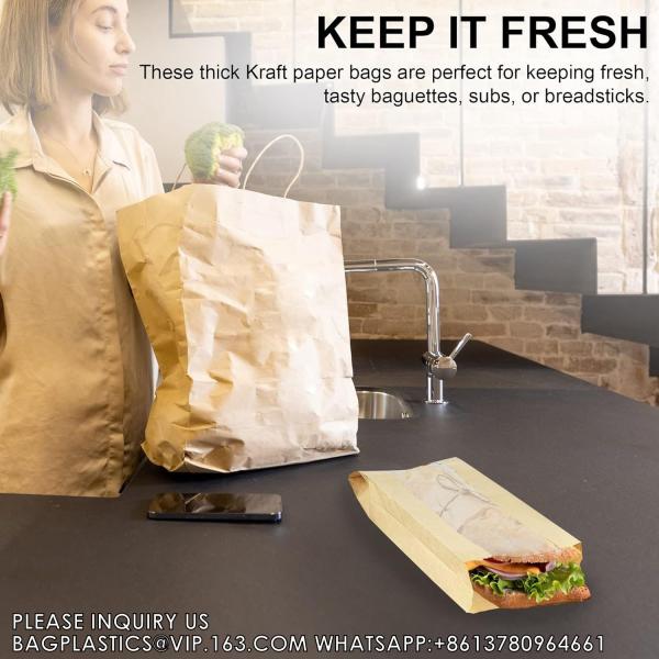 Paper Bread Bags - Kraft Brown Bakery Bags With Window Breathable Bread bags for Homemade Bread Gift Giving