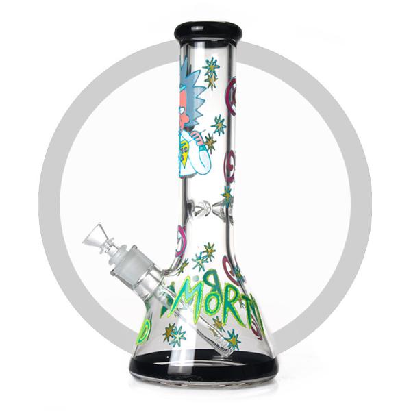 Hand Drawing Rick And Morty Bong 7mm Glass Smoking Hookah Pipe Luminous Design