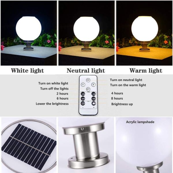 360° Beam Angle Round Plastic Solar Fence Post Lights with Remote Timer and 3 Colors