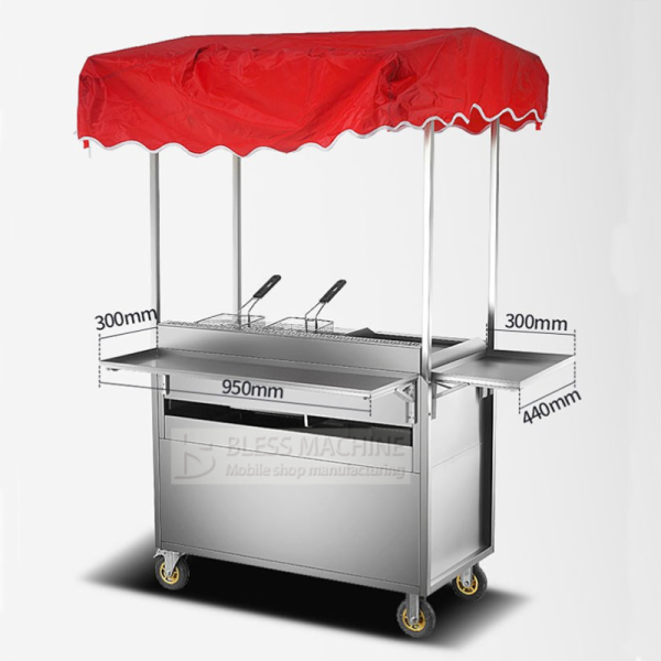 Commercial Catering Stainless Steel Street Food Snack Fryer Grill Barbecue Trolley Handcart