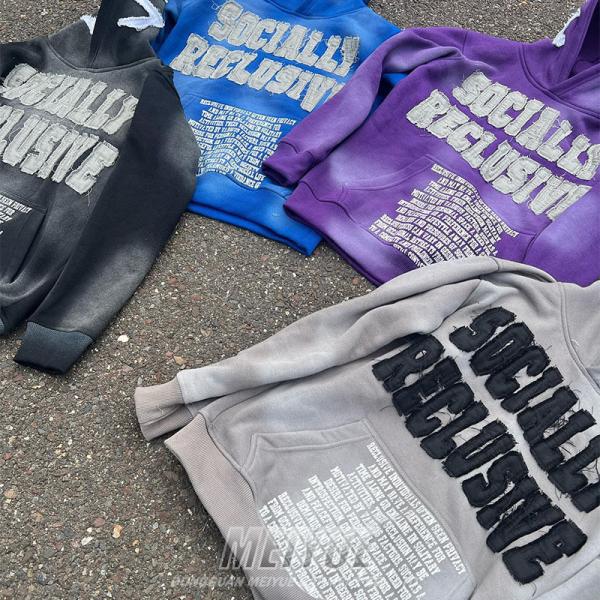 500Gsm Brodería con capucha con aplicación ropa de calle con capucha de gran tamaño a prueba de viento