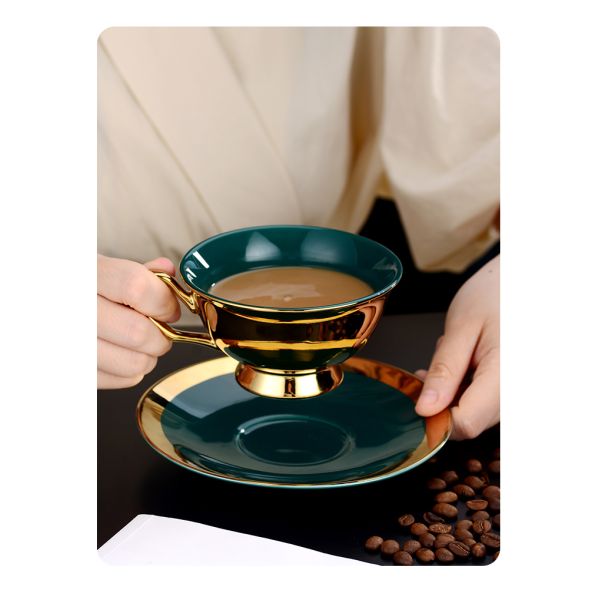 Porcelain Cup and Saucer Electroplating Gold Plated Ceramic Coffee Cup Set