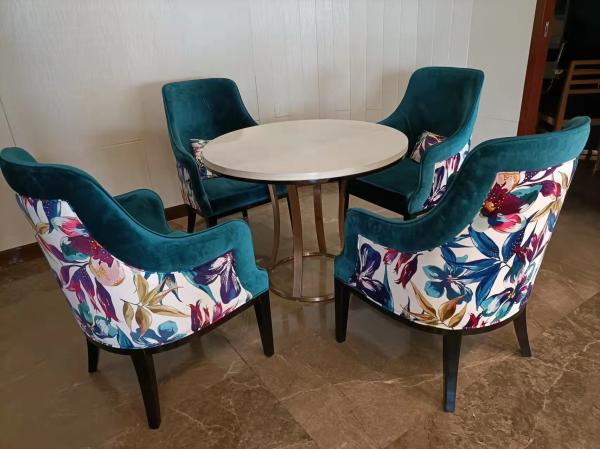 SS Base Diamater 100cm Marble Top Round Dining Table With 4 Chairs