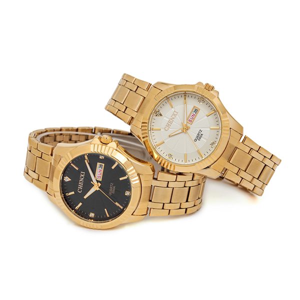 050DC Black White Golden Wristwatches Man 050DC Stainless Steel Band Full Gold Watch