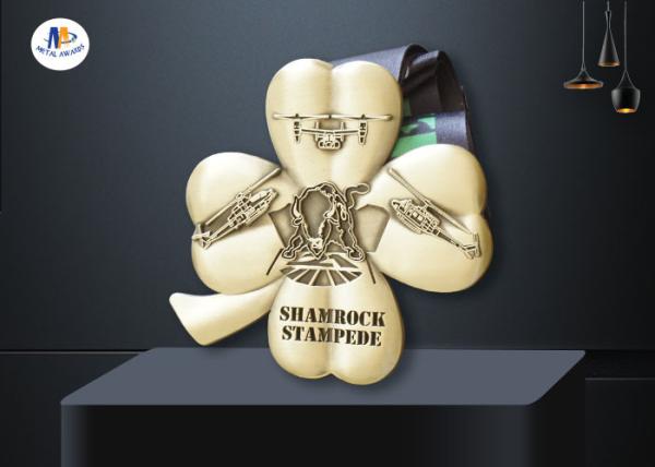 Flower Shape Custom Award Medals Antique Gold No Colors With Sublimated Ribbon