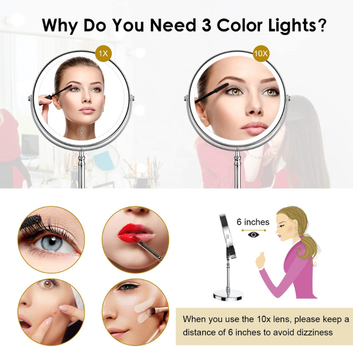 Lighted Makeup Mirror Rechargeable Double Sided Magnifying Mirror  Makeup Mirror With 3 Led Lights