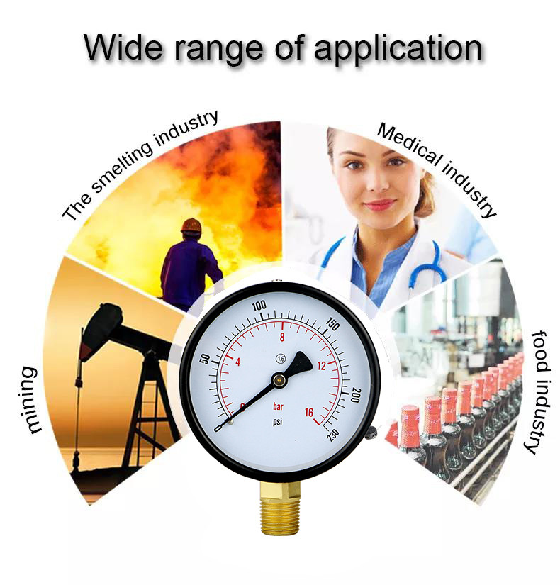 100mm NPT1/2 Dry Pressure Gauge with Iron Shell and Copper Connector Precision 1.6%