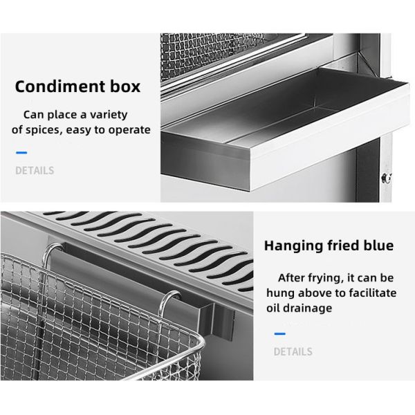 Commercial Catering Stainless Steel Street Food Snack Fryer Grill Barbecue Trolley Handcart