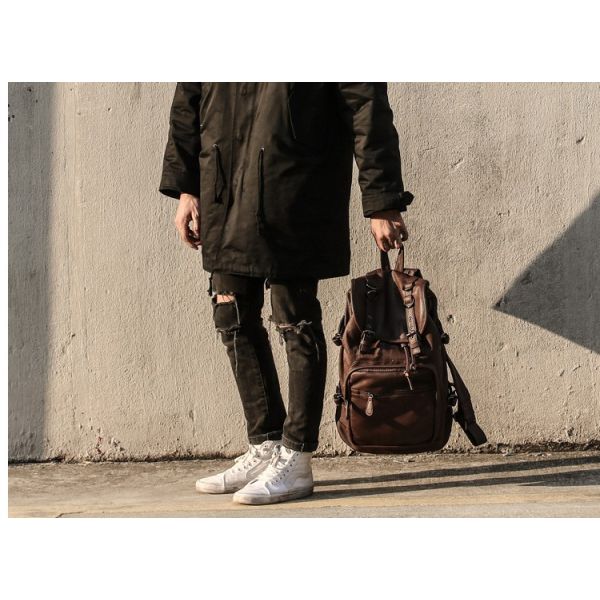 Retro Fashion Institute of wind men and women shoulder bag backpack school students tide Korea PU leather leisure backpa