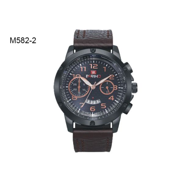 BARIHO Leather Band Men's Quartz Watch Chronograph Date Wristwatch M582