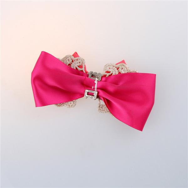 Satin Ribbon Bow Toddler Girl Baby Hair Accessories Pink Color With Crochet Flower