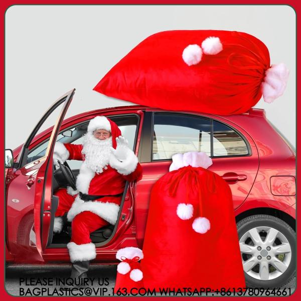 Santa Velvet Gift Bags Bulk Gift Bags Poms Christmas Gift Sack Xmas Velvet Drawstring Bag For Present Wrapping