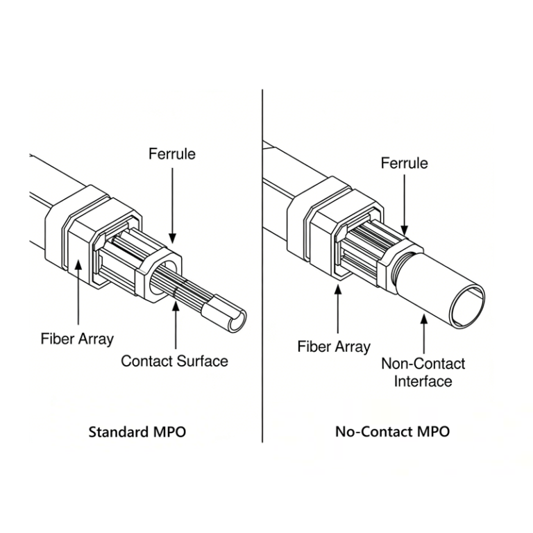 Data Center No Contact MPO Patch Cord , 40G / 100G / 400G Optical Network Connectivity