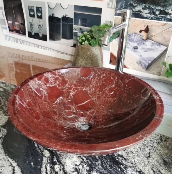 Premium Rosso Levanto Marble Vanity Basin | Crimson Red Sink with White Veins