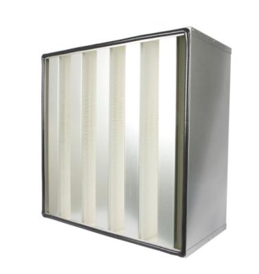 H12/H13 V Filtro de ar de banco Quadro galvanizado Filtro mini Hepa plissado