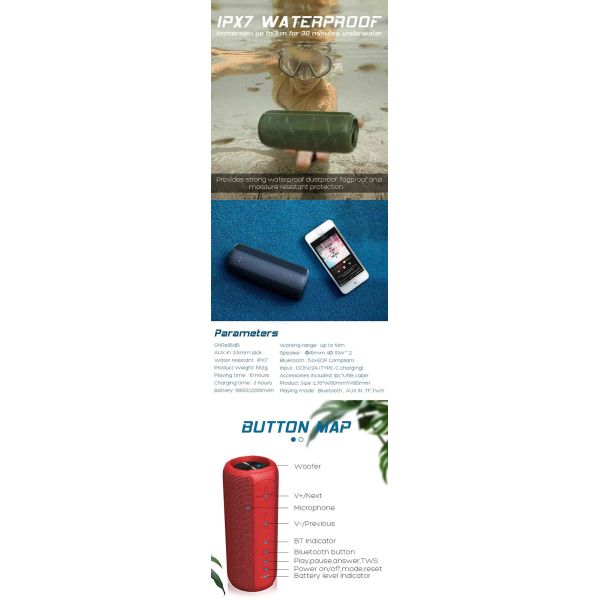 10W*2 Wireless Bluetooth Speaker with 4-10 Hours Playback V5.3 Play Modes Bluetooth/SD/AUX TPU ABS Design