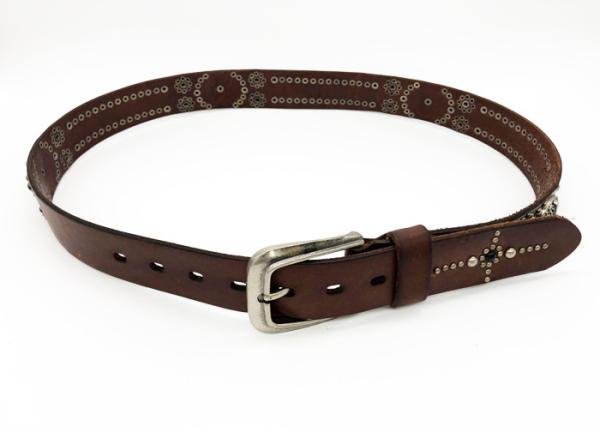 Men Genuine Leather Studded Belt 3.2cm Width With Light Brown Color