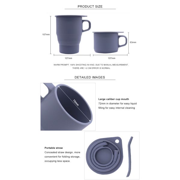 BPA Free 350ml Portable Silicone Collapsible Mug For Travel