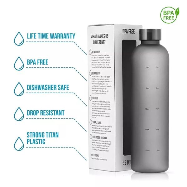 Customized 32oz BPA Free Motivational Water Bottle for Sports and Outdoor Activities