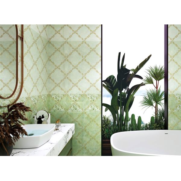 スクラッチ耐性 300×600mm インダース壁タイルと緑色のガラスセラミックタイル 浴室デザイン