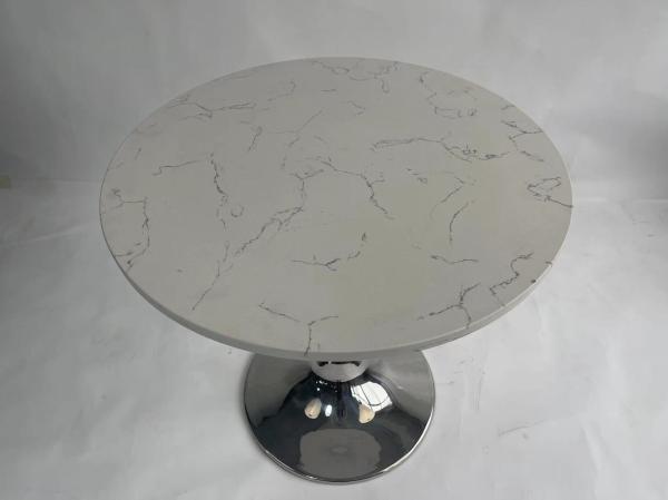 Space Swan White Marble Top Round Small Cocktail Table With stainless steel Base