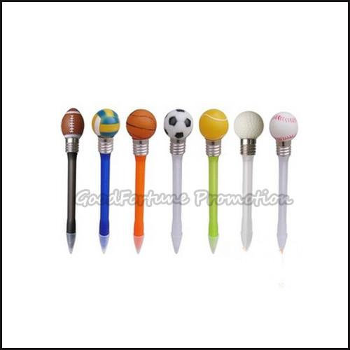 promotion printed logo sports ball golf shape ballpoint led flash light knocking pen gift