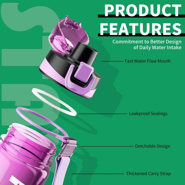 Tritan 32 Oz Botella de agua motivacional BPA libre 550/750/1000ML Deportes Tiempo de pista Botella de agua boca ancha a prueba de fugas Moda como regalo para Navidad