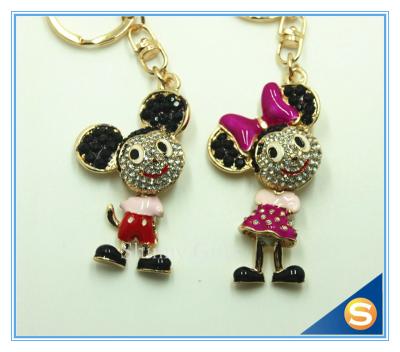 Custom Rhinestone Cartoon mouse Animal Shape metal Crystal Key Chain Ring Holder